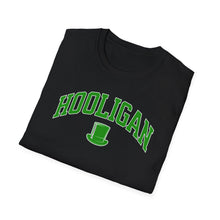 Load image into Gallery viewer, A soft black pre shrunk cotton t-shirt simply states Hooligan as a tip of the hat to the rowdy soccer and football lads of Europe. This original tee is soft and pre-shrunk with Irish graphics! 
