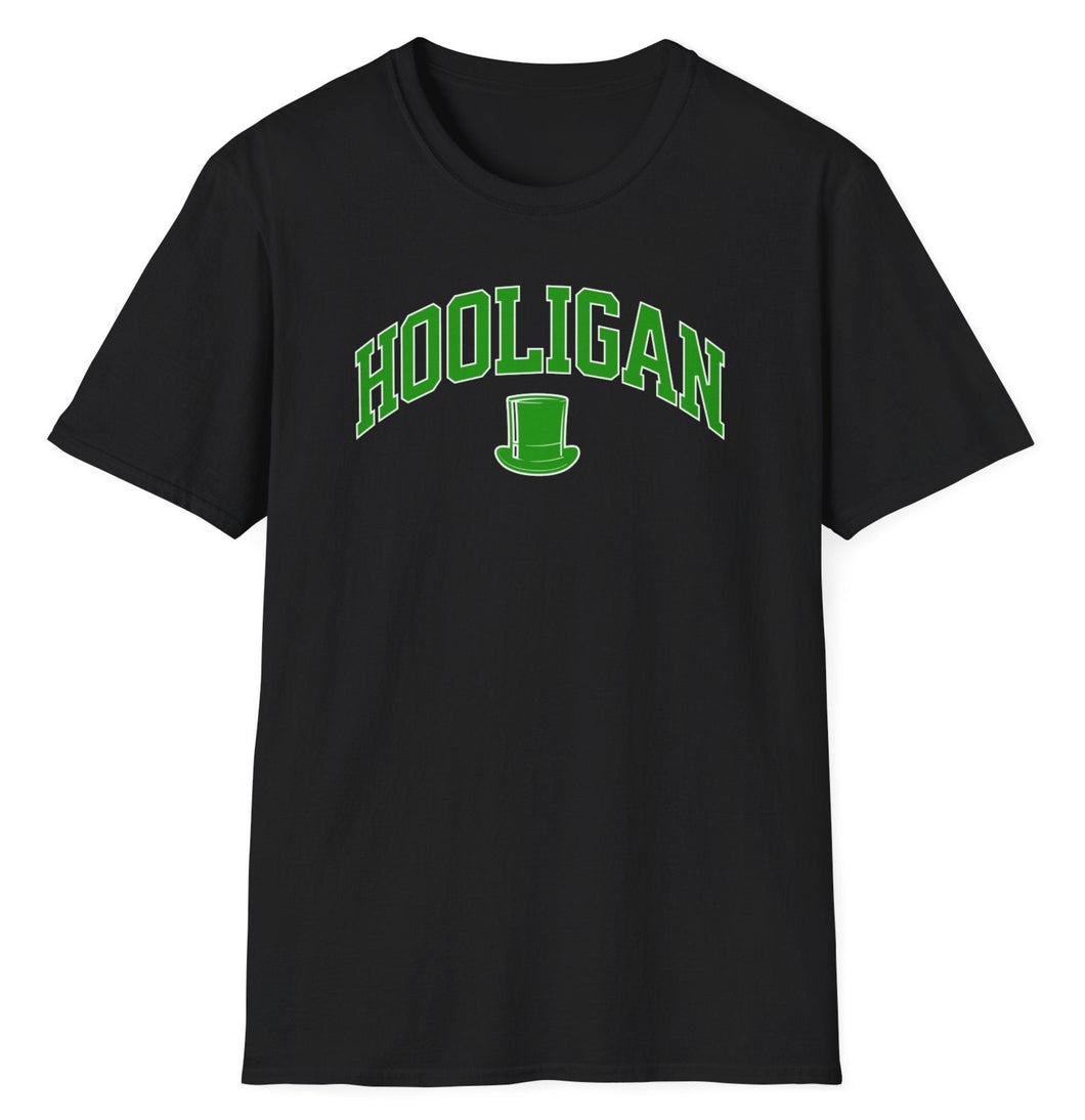 A soft black pre shrunk cotton t-shirt simply states Hooligan as a tip of the hat to the rowdy soccer and football lads of Europe. This original tee is soft and pre-shrunk with Irish graphics! 