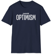 Load image into Gallery viewer, Spread positivity and inspire your colleagues with our “Choose Optimism” T-Shirt! This shirt is perfect for anyone who believes in the power of a positive mindset. Made from high-quality, soft cotton, it ensures comfort and style, making it an ideal choice for any day at the office or a casual weekend outing.
