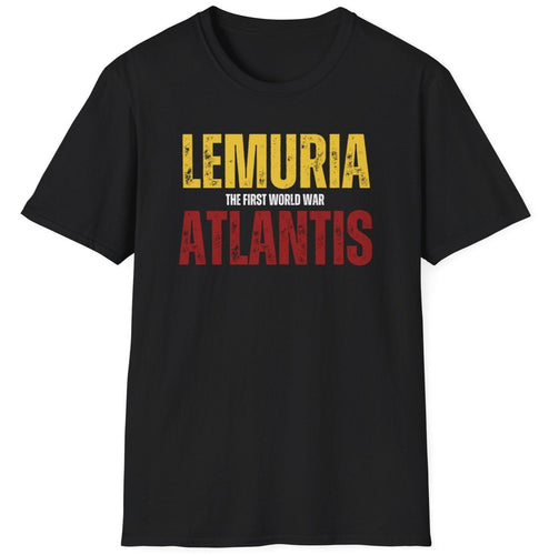 The ultimate world war t shirt. This black cotton shirt highlights the fantasy world of atlantis and lemuria in a soft cotton look.