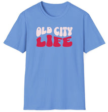 Load image into Gallery viewer, Old City Life not the new city worn on your T Shirt! Represent the old life with a comfortable Old City t-shirt. This shirt has media print and crossed lettering to ensure your view with a casual look. 
