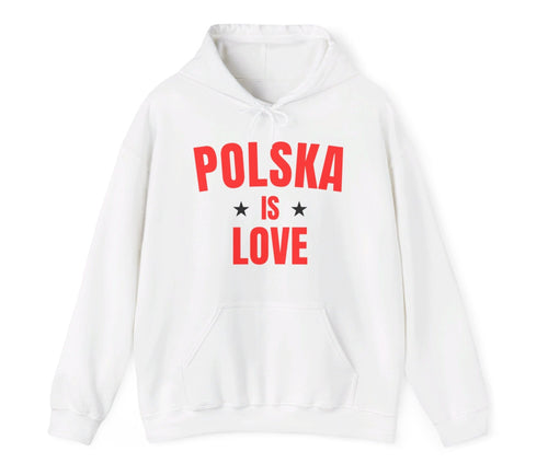 A white hoodie showing polish love.